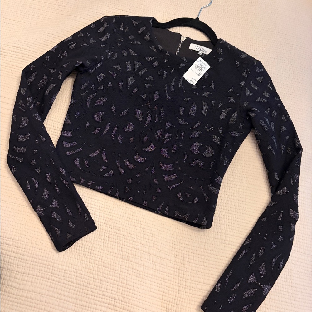 Parker Midnight Black crop top with Shimmering Silver Details